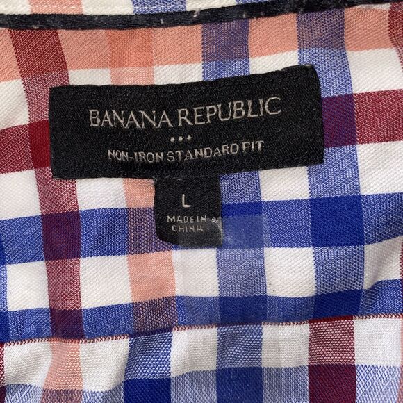 Banana Republic Mens Large Long Sleeve Non-Iron Standard Fit Dress Shirt Checker - Picture 4 of 5